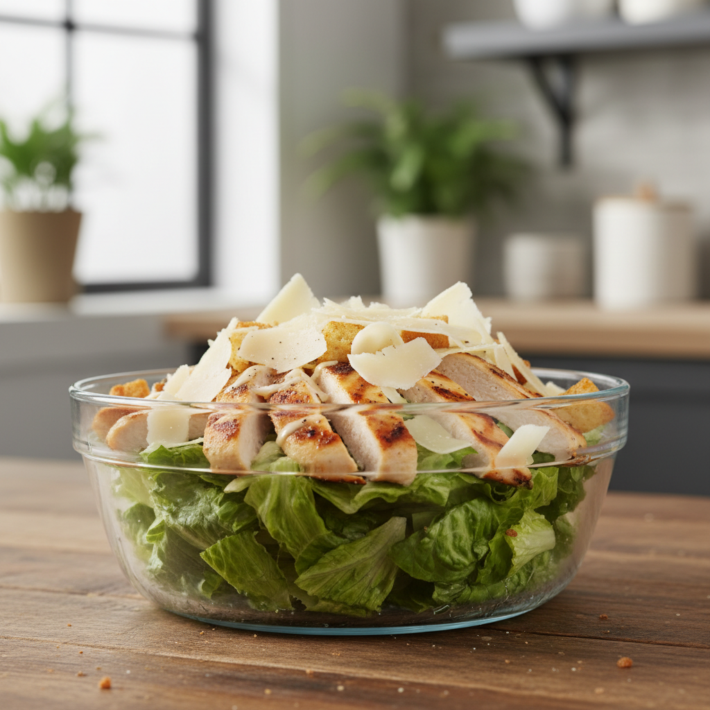 Caesar salad side view showing fresh ingredients