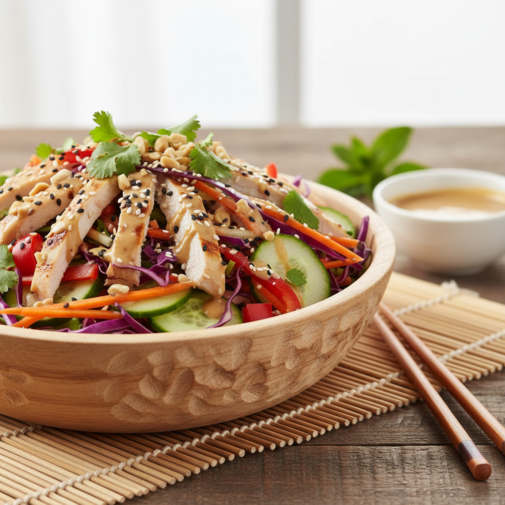 Asian sesame salad side angle view